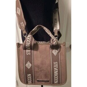Steve Madden Faux Suede Satchel, Adjustable Crossbody Strap, Bag Charm card case